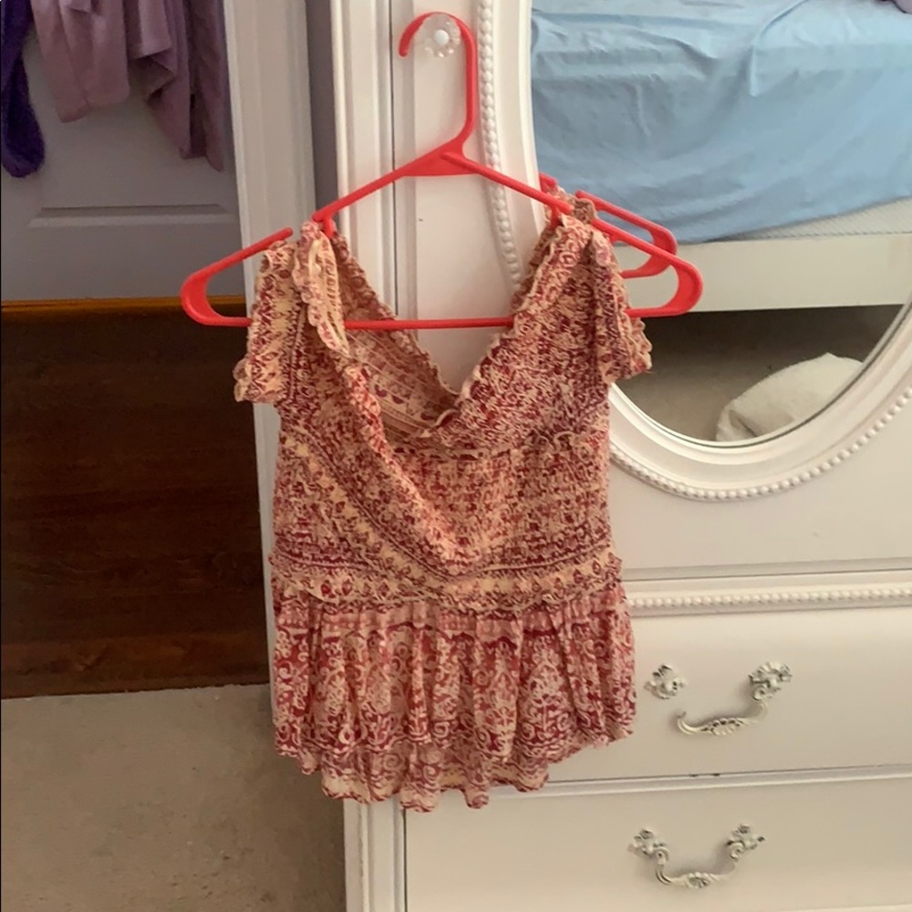 Super cute smoked off the shoulder shirt